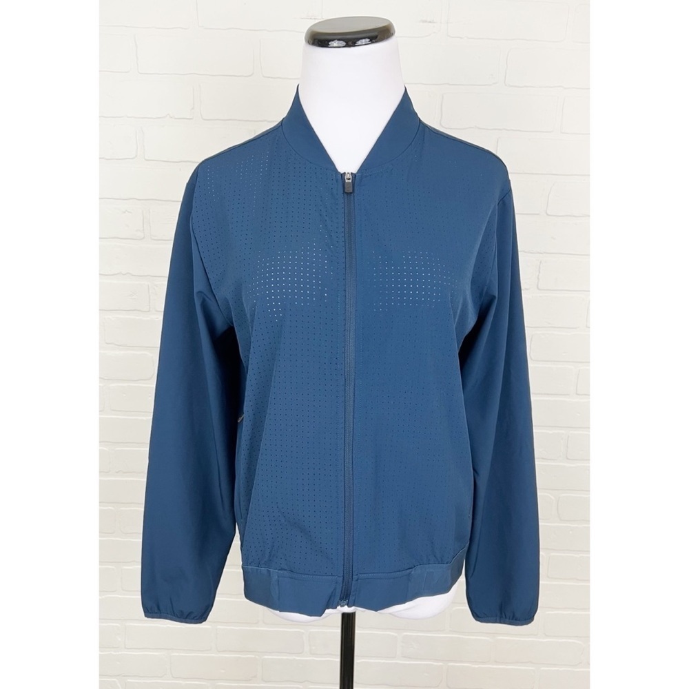 Zyia Active Mesh Lightweight Bomber Jacket With Zip Pockets Blue Size Small